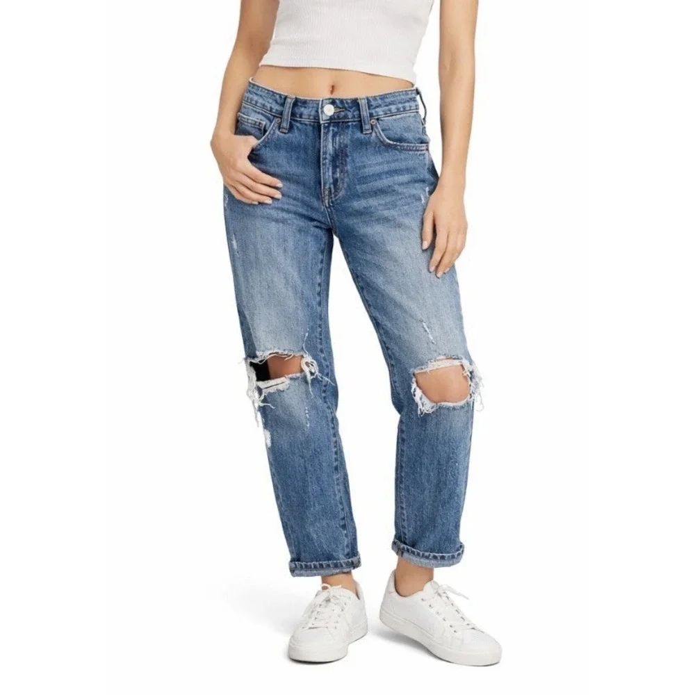 Abercrombie & Fitch |‎ MediumWash Distressed Boyfriend Mid Rise Jeans Size 28/6R